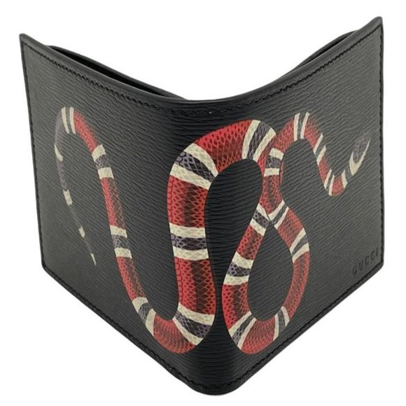 Gucci Black Kingsnake Print Leather Men's Bifold Wallet - Picture 4 of 6